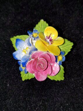 Vintage Jon Anton Bone China Floral Brooch – Hand‑Painted – England – 1.75 Inch